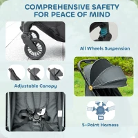 AIYAPLAY Foldable Baby Stroller with Adjustable Seat, 5-Point Harness, Canopy, Basket, 6.3kg Lightweight & Compact, Dark Grey(m-7)