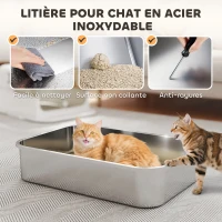 PawHut Bac à litière pour chat fermé en acier inoxydable, maison de toilette pour chat avec pelle, 70 x 50 x 46,5 cm, blanc(m-4)