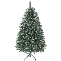 HOMCOM Sapin de Noël Artificiel 150 cm avec 581 Branches avec Neige 44 Pommes de Pin et Support Métallique Pliable Facile Montage Vert(m-6)