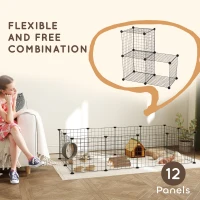 PawHut DIY Pet Playpen Metal Wire Fence 12 Panel Enclosure Indoor Outdoor Guinea Pig Bunny Small Animals Cage Black(m-4)