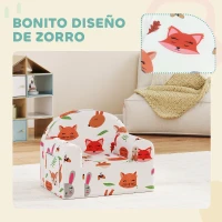 AIYAPLAY Sillón Infantil con Estampado de Zorros Sofá para Niños de 18-36 Meses con Funda Extraíble y Bolsillo 54x40x43 cm Blanco(m-5)