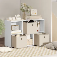 HOMCOM Libreria a Cubi con 6 Compartimenti e 3 Cassetti di Stoffa 53,7x30x79,8 cm Bianco e Beige(m-4)