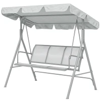 Outsunny Metal Garden Swing Chair, 3-Seater Swing Seat, Patio Hammock Bench Canopy Lounger, Light Grey(m-11)