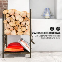 Outsunny 2-laags houtrek voor binnen 43 x 30 x 74 cm met 4-delig haardgereedschap en haken(m-4)