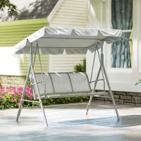 Outsunny Metal Garden Swing Chair, 3-Seater Swing Seat, Patio Hammock Bench Canopy Lounger, Light Grey(m-9)