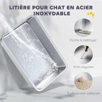 PawHut Bac à litière pour chat fermé, maison de toilette pour chat en acier inoxydable, 60,2 x 40,2 x 43,7 cm, gris clair(m-4)
