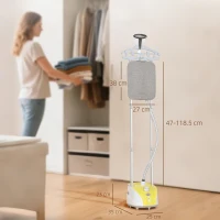 HOMCOM Stiratrice Verticale da 1950W, con Temperatura Regolabile su 11 Livelli e Asta Telescopica, Giallo(m-3)