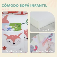 AIYAPLAY Sillón Infantil con Estampado de Zorros Sofá para Niños de 18-36 Meses con Funda Extraíble y Bolsillo 54x40x43 cm Blanco(m-4)