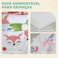 AIYAPLAY Sofá para Crianças com Estampa de Raposas com Capa Removível e Lavável Bolso Lateral Apoio de Braços 54x40x43 cm Branco(m-4)