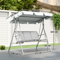 Outsunny Metal Garden Swing Chair, 3-Seater Swing Seat, Patio Hammock Bench Canopy Lounger, Light Grey(m-3)
