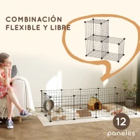 PawHut Parque Metálico para Animales Pequeños de 12 Paneles Desmontable Diseño DIY para Erizo Hámster 106x73x36 cm Negro(m-4)