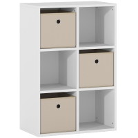 HOMCOM Estantería Cubo de Almacenamiento con 6 Compartimentos y 3 Cajones de Tela para Salón 53,7x30x79,8 cm Blanco y Beige
