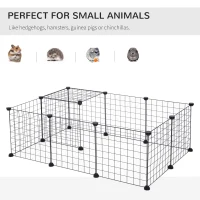 PawHut DIY Pet Playpen, 12 Panels Metal Wire Fence for Indoor Outdoor, Guinea Pig Rabbit Small Animals Cage - Black(m-4)