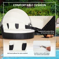 Outsunny Five-Piece Rattan Garden Bed, with Canopy - Black/White(m-6)