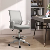 Vinsetto Fauteuil de bureau chaise de bureau assise haute réglable dim. 64L x 59l x 104-124H cm tabouret de bureau pivotant 360° maille respirante gris et blanc(m-8)