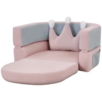 AIYAPLAY Sofá Infantil Convertible en Cama y Zona de Juego con Cojín de Corona 116x61x14 cm Rosa y Azul Grisáceo(m-11)