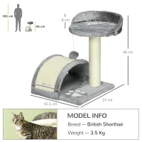 PawHut Cat Tree, Kitten Scratcher Activity Centre, with Sisal Scratching Post, Toy Ball - Grey(m-3)