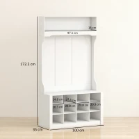 HOMCOM Attaccapanni con Scaffale, Panca, Ganci, Scomparti per le Scarpe, in Truciolato, 100x35x172,2 cm, Bianco(m-3)