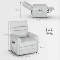 HOMCOM Sillón Reclinable con Reposapiés, Calefacción, 8 Puntos de Masaje y 5 Modalidades, Tela de Terciopelo, Gris(m-3)