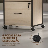Vinsetto Bloco de Gavetas com Fechadura Rodas 2 Gavetas Barra Suspensa para Papéis A4 e Carta e 2 Chaves 44x40x66,5 cm Madeira(m-6)
