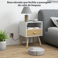HOMCOM Mesa de Cabeceira com Estação de Carregamento Gaveta 2 Tomadas AC Porta USB e Tipo-C  40x35x54,7 cm Branco(m-7)