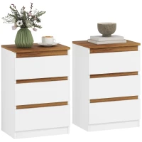 HOMCOM Set di 2 Comodini con 3 Cassetti in Stile Moderno, 40 x 30 x 59,5 cm, Bianco(m-7)