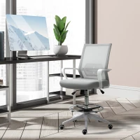 Vinsetto Fauteuil de bureau chaise de bureau assise haute réglable dim. 64L x 59l x 104-124H cm tabouret de bureau pivotant 360° maille respirante gris et blanc(m-9)