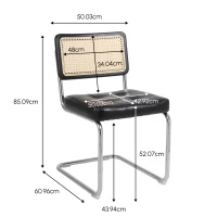 Set di 2 sedie da pranzo in rattan, schienale in rete senza braccioli, gambe in metallo cromato, Nero(m-3)