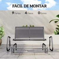 Outsunny Banco Balancín de 2 Plazas Silla Mecedora de Jardín Tubo de Metal y Tela Texteline Transpirable para Exterior Carga Máx. 200 kg 120x70x85 cm Gris(m-5)