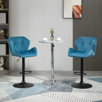 HOMCOM Bar Stools Set Of 2, Luxurious Velvet-Touch Barstools with Metal Frame Footrest Round Base Triangle Indenting Moulded Seat Adjustable Height Swivel Blue(m-10)