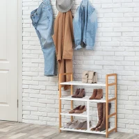 HOMCOM Etagère à Chaussures - étagère de Rangement - Meuble Chaussures 4 Niveaux Bois de pin étagères à Lattes MDF Blanc(m-9)
