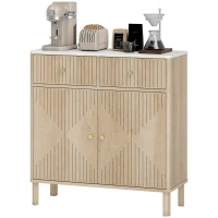 HOMCOM Credenza Buffet in Holz mit 2 Schubladen, Schrank und Ablagefläche Effekt Marmor, 77x30x80 cm, Farbe Eiche(m-6)