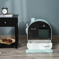 PawHut Hooded Cat Litter Box, Kitten Litter Tray, with Lid, Scoop, Filter, Flap Door(m-9)