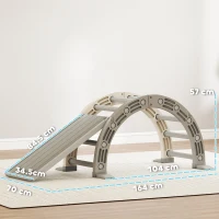 AIYAPLAY Struttura per Arrampicata, per Bambini di 18-48 Mesi, 4 in 1 con Arco di Arrampicata, Dondolo, Rampa e Scivolo 164x70x57 cm, Grigio e Bianco(m-3)