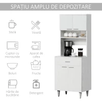 HOMCOM Dulap Bucatarie Mare din Lemn – Clasic Alb Elegant(m-4)