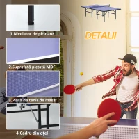 HOMCOM Masa Ping Pong Pliabila in lemn MDF si otel, Albastru Violet 152.5x274x76cm(m-5)