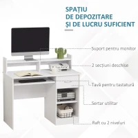 Homcom Birou Alb 104×48×95,5 cm – Lemn, Compact & Ideal pentru Acasa(m-4)