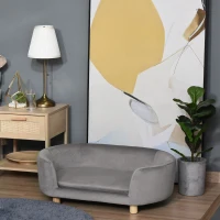 PawHut Sofá para Cães Pequenos com Pés de Madeira Almofada Removível e Capa Lavável  86x55x33 cm Cinzento Claro(m-2)