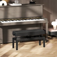 HOMCOM Pianobank, Verstelbare Dubbele Zitplaats, Opbergruimte, Kunstleer, Zwart(m-10)
