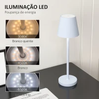 HOMCOM Candeeiro de Mesa com Luzes LED Candeeiro de Mesa Sem Fios Recarregável por USB-C 3 Cores Ø11,2x36,5 cm Branco(m-5)