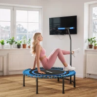 SPORTNOW Trampolín Fitness Ø145 cm con Manillar Ajustable en 5 Posiciones, 36 Cuerdas Bungee y Capacidad 150 kg, Azul(m-5)
