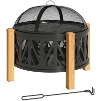 Outsunny Chimenea 2 en 1 Ø75 x 58 cm Fuente de Fuego con Protector contra Chispas Pincho para Brasas Negro
