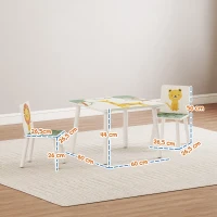 AIYAPLAY Kindertisch mit Stuhl, Set Kindertisch und 2 Stühle aus Holz, Tiermotive, 60 x 60 x 44 cm, Grün(m-3)