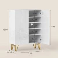HOMCOM Armoire à Chaussures avec 2 Portes, Étagère à Chaussures, Rangement de Chaussures avec 4 Étagères Réglables 72 x 31,5 x 95 cm, Blanc(m-3)