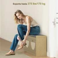 HOMCOM Banc à Chaussures avec Siège Rembourré Portes en Rotin Etagère Ajustable pour 8 Paires de Chaussures Naturel(m-4)
