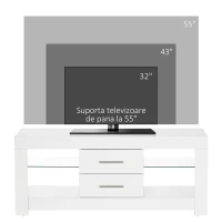Comoda TV cu LED RGB – 55”, Etajere Sticla & Telecomanda, 12 Culori, 10W(m-6)