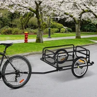 HOMCOM Fietskar Aanhangwagen voor fiets 40 kg laadvermogen Transportkar Handkar Trekhaak Staal Zwart 139 x 71,5 x 49 cm(m-14)