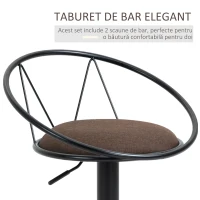 Homcom Set 2 Scaune de Bar – Pivotante, Maro, Reglabile 78–100 cm(m-4)