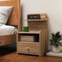 HOMCOM Bijzettafel, Nachtkastje met Opbergruimte, Spaanplaat, Kantelveilig, Modern, Natuurlijk Hout(m-10)