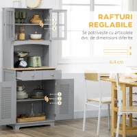HOMCOM Bufet pentru Bucatarie, Mobilier din MDF, Dulap de Bucatarie in Stil Clasic, Gri, 68x39.5x170 cm(m-5)